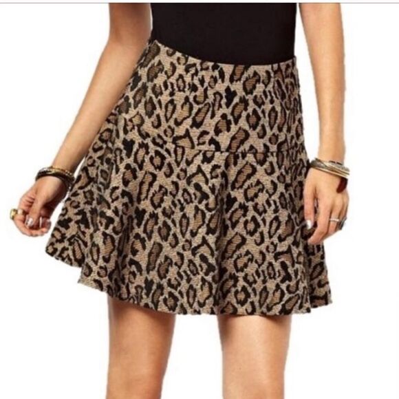 Free People Casual Leopard Print Swing Skater Skirt - Picture 1 of 6
